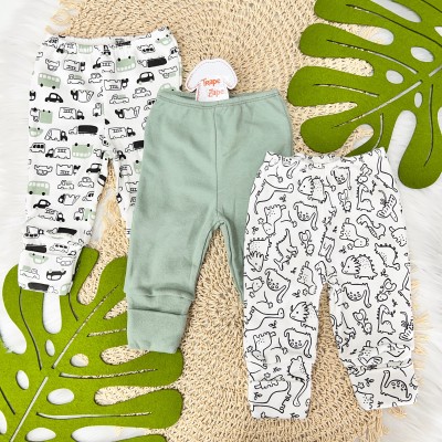 Kit 3 Calcas - Off carrinhos, verde liso e dino preto